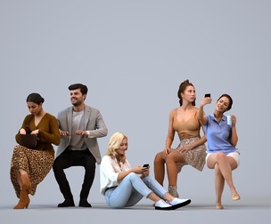 Basics_0656 - Sitting A set containing 5 models of male and female adults sitting in casual attire