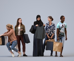 Basics_0659 - Shopping A set containing 5 models of male and female adults in casual attire doing