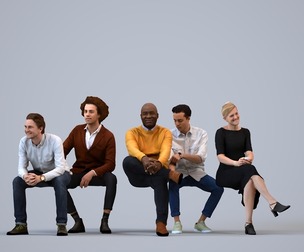 Basics_0661 - Sitting A set containing 5 models of male and female adults sitting in casual attire