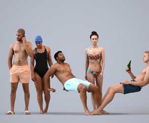Basics_0664 - Pool A set containing 5 models of male and female adults standing at the pool or