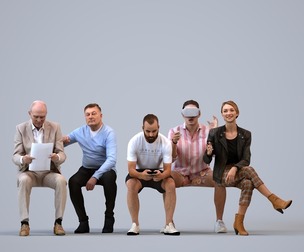 Basics_0671 - Sitting A set containing 5 models of male and female adults sitting in casual attire