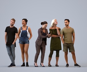 Basics_0672 - Standing A set containing 5 models of male and female adults standing in casual