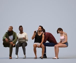 Basics_0674 - Sitting A set containing 5 models of male and female adults sitting in casual attire
