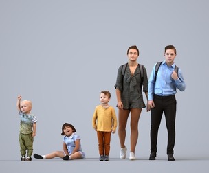 Basics_0678 - Kids A set containing 5 models of male and female teens and kids standing in casual