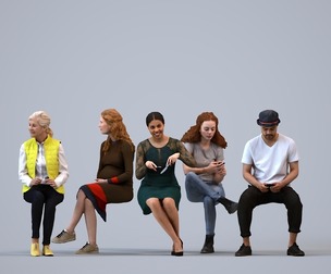 Basics_0684 - Sitting A set containing 5 models of male and female adults sitting in casual attire