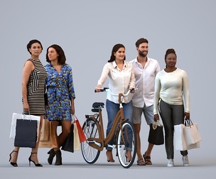 Basics_0687 - Shopping A set containing 5 models of male and female adults standing in casual attire