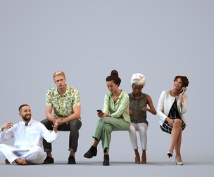 Basics_0690 - Sitting A set containing 5 models of male and female adults sitting in casual attire