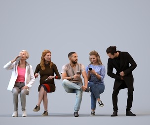 Basics_0694 - Sitting A set containing 5 models of male and female adults sitting in casual attire