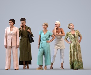 Basics_0696 - Standing A set containing 5 models of female adults standing in casual attire in