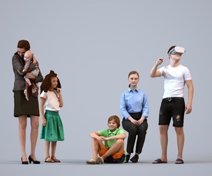 Basics_0707 - Kids A set containing 5 models of male and female teens standing