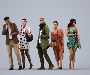 Basics_0709 - Walking A set containing 5 models of male and female adults walking in casual attire