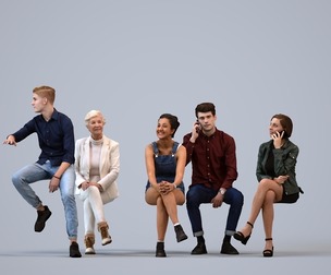 Basics_0712 - Sitting A set containing 5 models of male and female adults sitting in casual attire