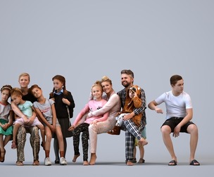 Basics_0716 - Kids A set containing 5 models of male and female children and parents in home family