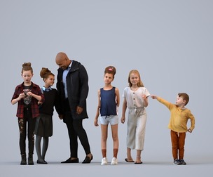 Basics_0719 - Kids A set containing 5 models of male and female children standing in casual attire