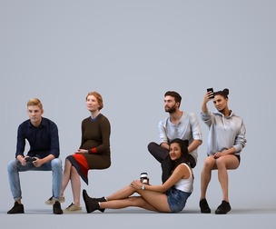 Basics_0723 - Sitting A set containing 5 models of male and female adults sitting in casual attire