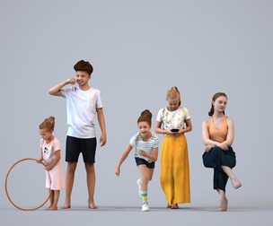 Basics_0725 - Kids A set containing 5 models of male and female kids standing or sitting in casual