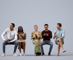 Basics_0727 - Sitting A set containing 5 models of male and female adults sitting in casual attire