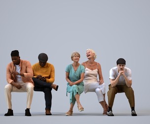 Basics_0733 - Sitting A set containing 5 models of male and female adults sitting in casual attire