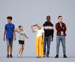 Basics_0737 - Kids A set containing 5 models of male and female teens standing in casual attire in