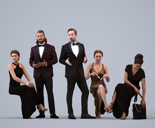 Basics_0740 - FormalAffairs A set containing 5 models of male and female adults in formal attire in