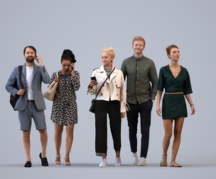 Basics_0745 - Walking A set containing 5 models of male and female adults walking in casual attire