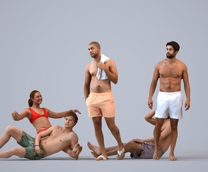 Basics_0750 - Pool A set containing 5 models of male and female adults walking standing at the pool