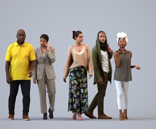 Basics_0752 - Walking A set containing 5 models of male and female adults walking in casual attire