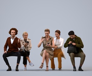 Basics_0756 - Sitting A set containing 5 models of male and female adults sitting in casual attire