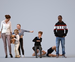 Basics_0759 - Kids A set containing 5 models of male and female teens in casual attire