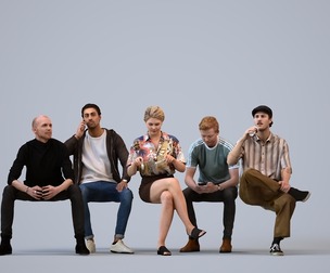 Basics_0764 - Sitting A set containing 5 models of male and female adults sitting in casual attire