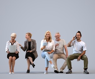 Basics_0774 - Sitting A set containing 5 models of male and female adults sitting in casual attire