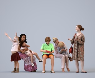 Basics_0775 - Kids A set containing 5 models of male and female children in casual attire in home