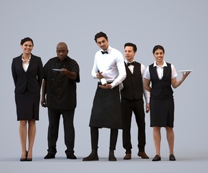 Basics_0776 - Hospitality A set containing 5 models of male and female adults standing working in