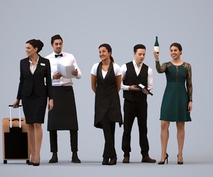 Basics_0779 - Hospitality A set containing 5 models of male and female adults standing working in