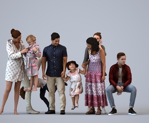 Basics_0783 - Kids A set containing 5 models of male and female kids and parents standing in casual