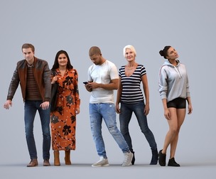 Basics_0784 - Walking A set containing 5 models of male and female adults walking in casual attire