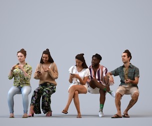 Basics_0785 - Sitting A set containing 5 models of male and female adults sitting in casual attire