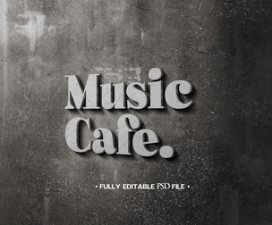 Music Cafe PSD Fully Editable Text Effect. Layer Style PSD Mockup Template