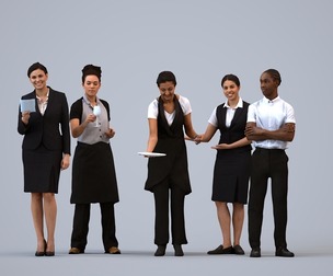 Basics_0796 - Hospitality A set containing 5 models of male and female adults standing working in