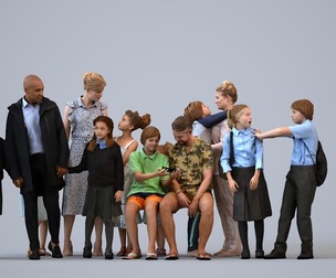 Basics_0808 - Kids A set containing 5 models of male and female teens and kids standing or sitting