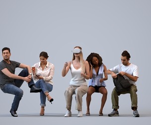 Basics_0811 - Sitting A set containing 5 models of male and female adults sitting in casual attire