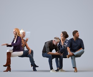 Basics_0812 - Sitting A set containing 5 models of male and female adults sitting in casual attire