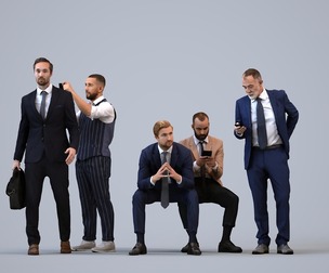 Basics_0587 - Business A set containing 5 models of male adults in business attire in office