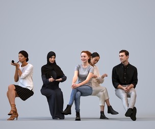 Basics_0813 - Sitting A set containing 5 models of male and female adults sitting in casual attire