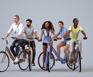 Basics_0820 - Cycling A set containing 5 models of male and female adults in casual attire in