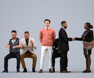 Basics_0823 - Business A set containing 5 models of male adults sitting in business attire in