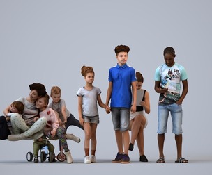 Basics_0824 - Kids A set containing 5 models of male and female teens and kids standing in casual