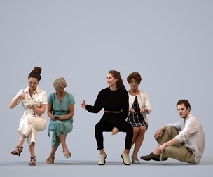 Basics_0825 - Sitting A set containing 5 models of male and female adults sitting in casual attire