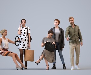 Basics_0827 - Mix A set containing 5 models of male and female adults walking in casual attire in