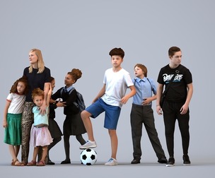 Basics_0833 - Kids A set containing 5 models of male and female teens standing in casual attire